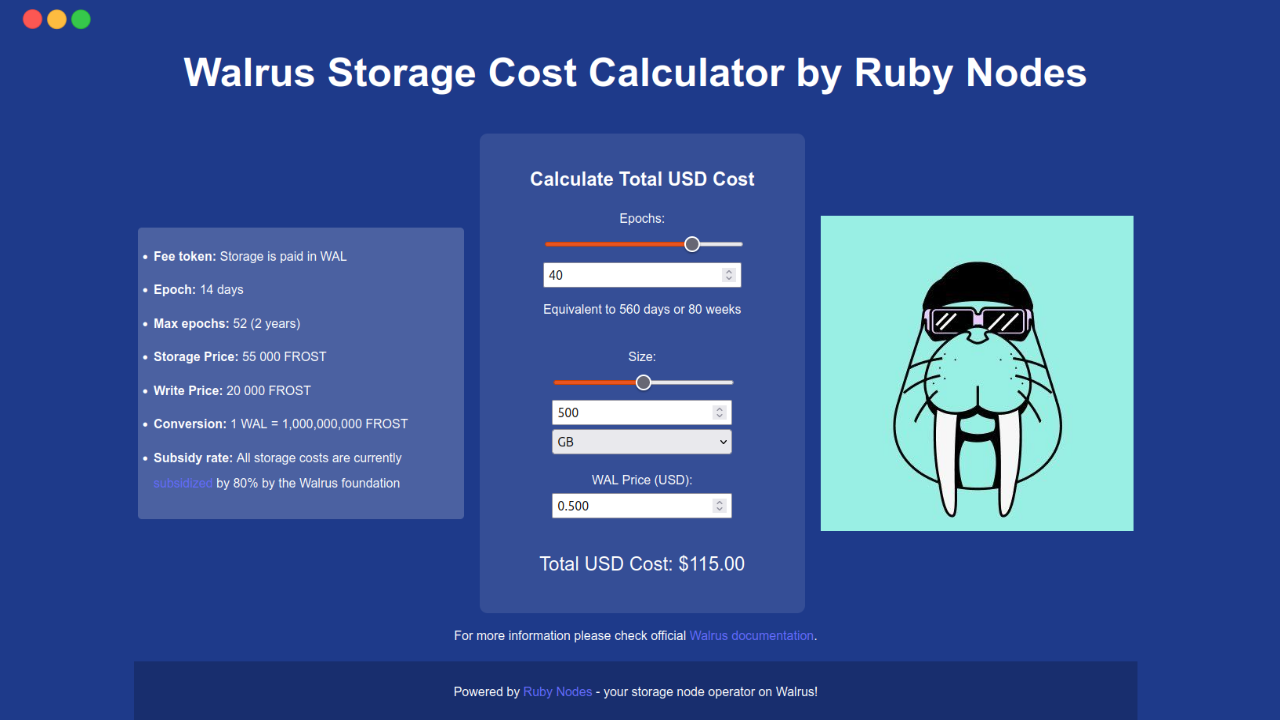 Walrus Cost Calculator